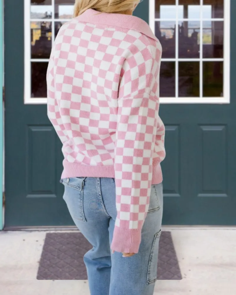 Checkerboard Polo Sweater