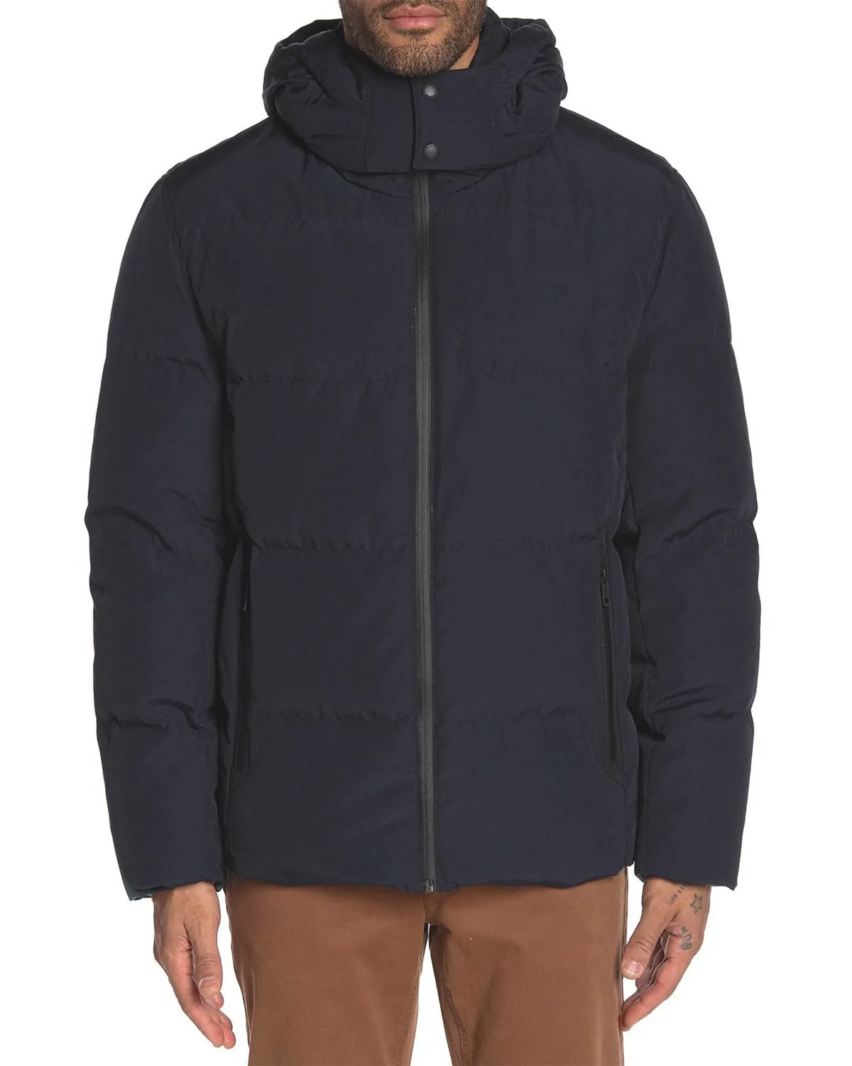 Cole Haan Signature Mens Hooded Zip Puffer Down Jacket Size L Navy
