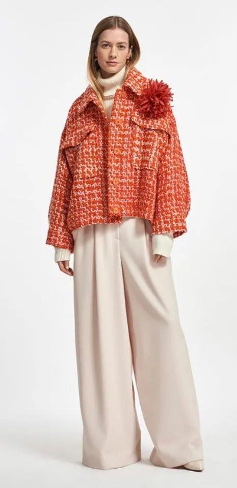 Essentiel Antwerp Orange and Cream Wool Tweed Jacket