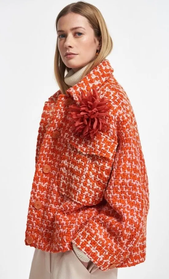 Essentiel Antwerp Orange and Cream Wool Tweed Jacket