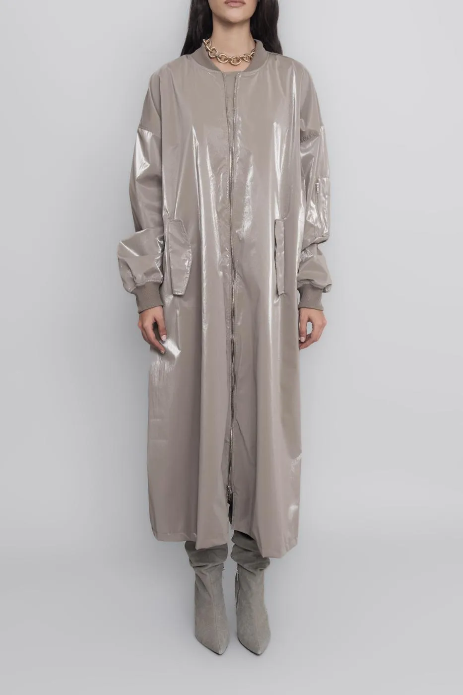 Mink Oversized Long Patent Leather Trench Coat