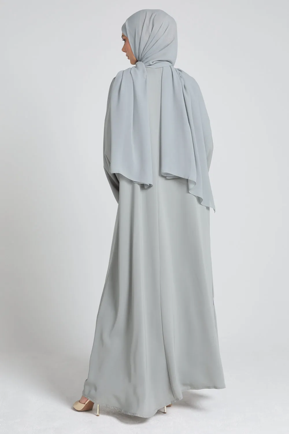 Premium Pleated Detailing Open Abaya - Sage Grey