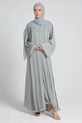 Premium Pleated Detailing Open Abaya - Sage Grey