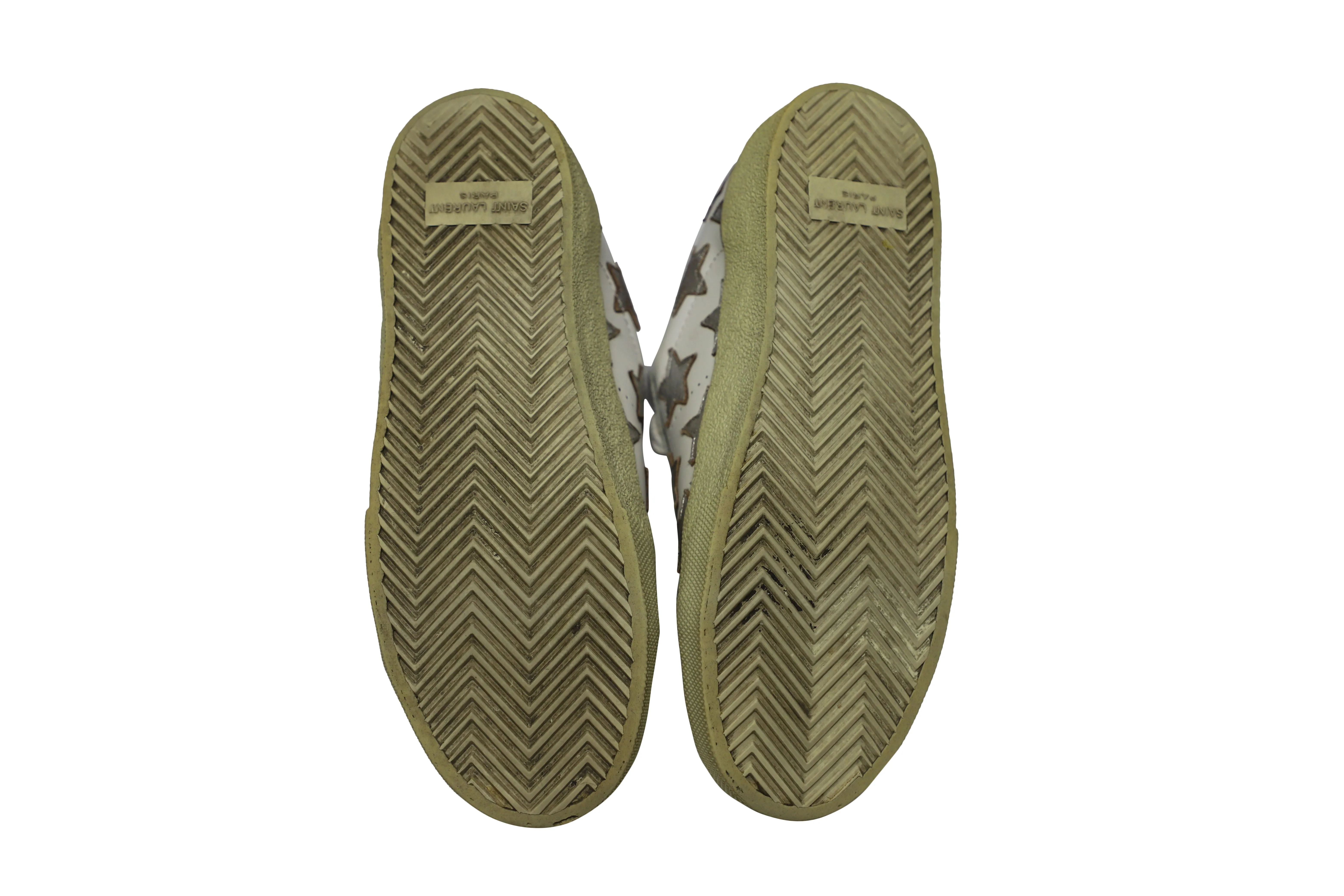Saint Laurent Paris SL/06 Metallic Stars Low Sneakers in White Leather