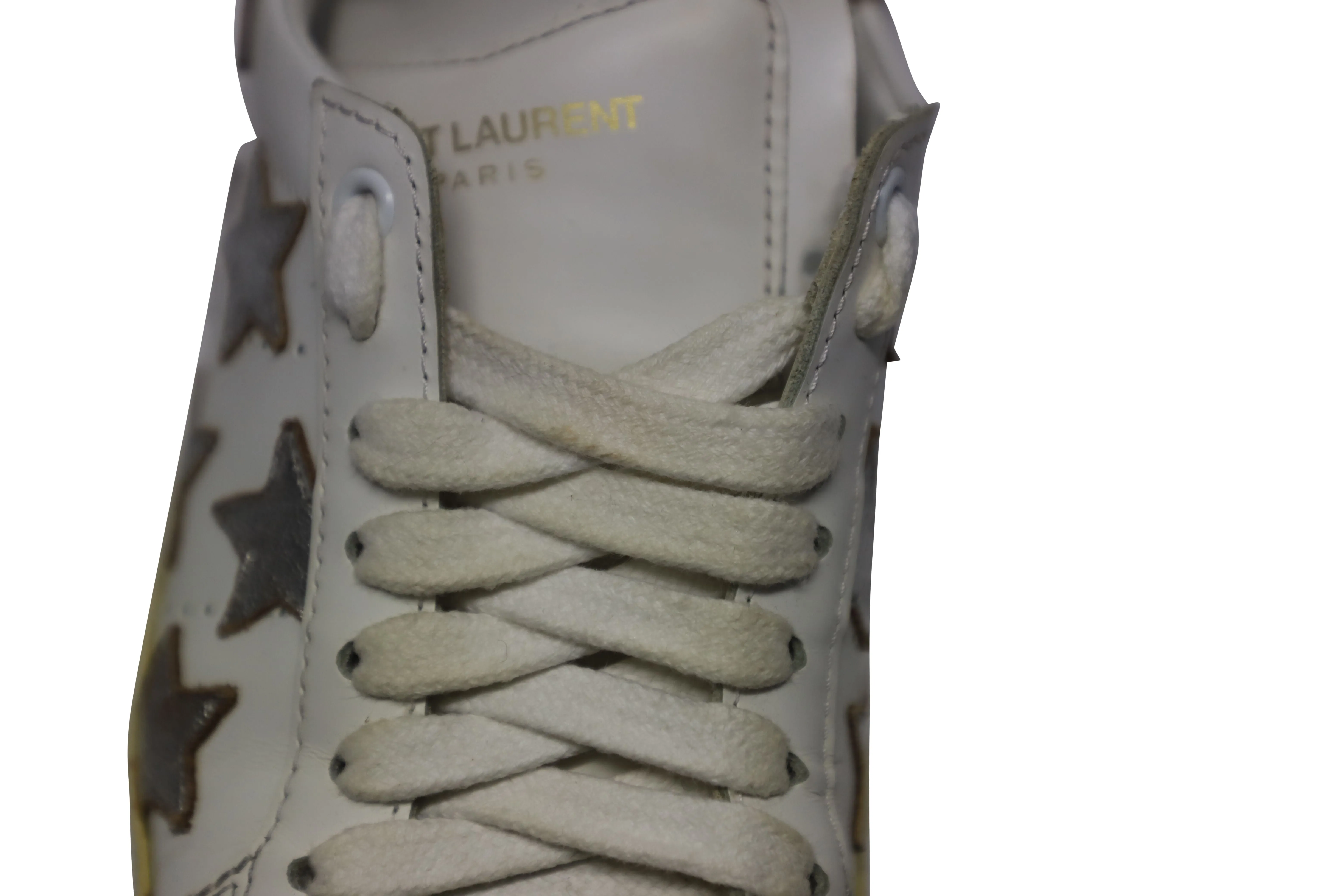 Saint Laurent Paris SL/06 Metallic Stars Low Sneakers in White Leather