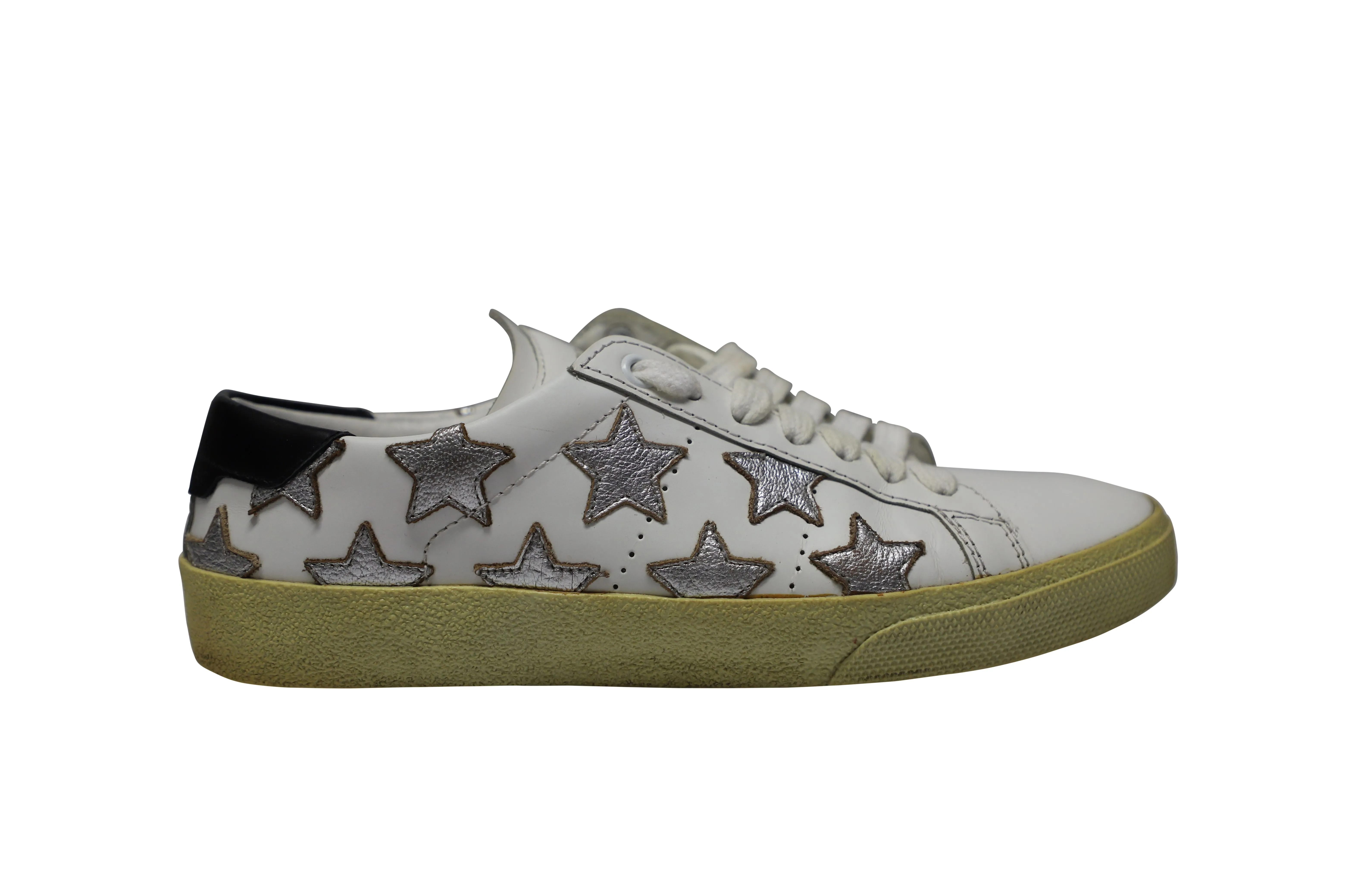 Saint Laurent Paris SL/06 Metallic Stars Low Sneakers in White Leather