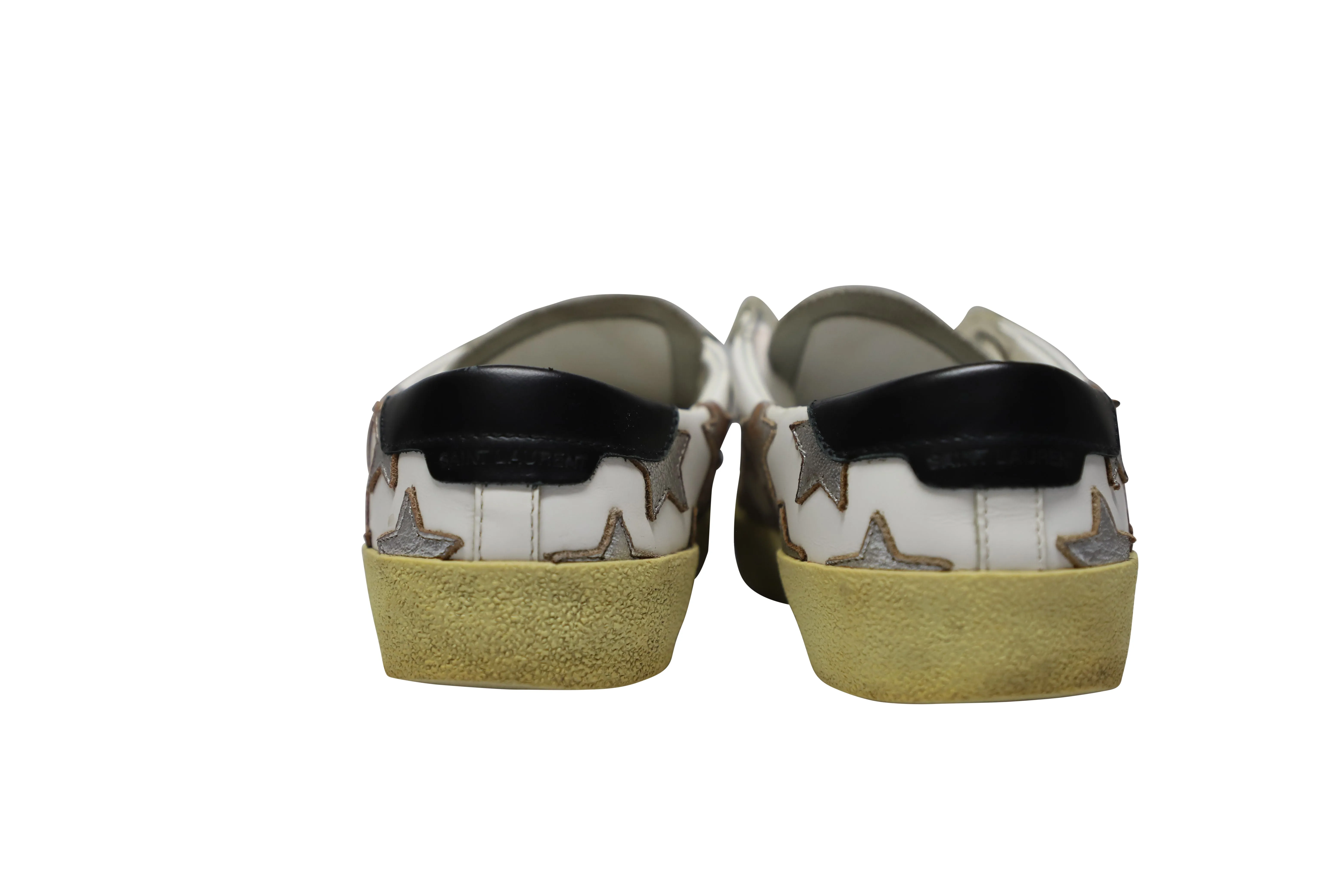 Saint Laurent Paris SL/06 Metallic Stars Low Sneakers in White Leather