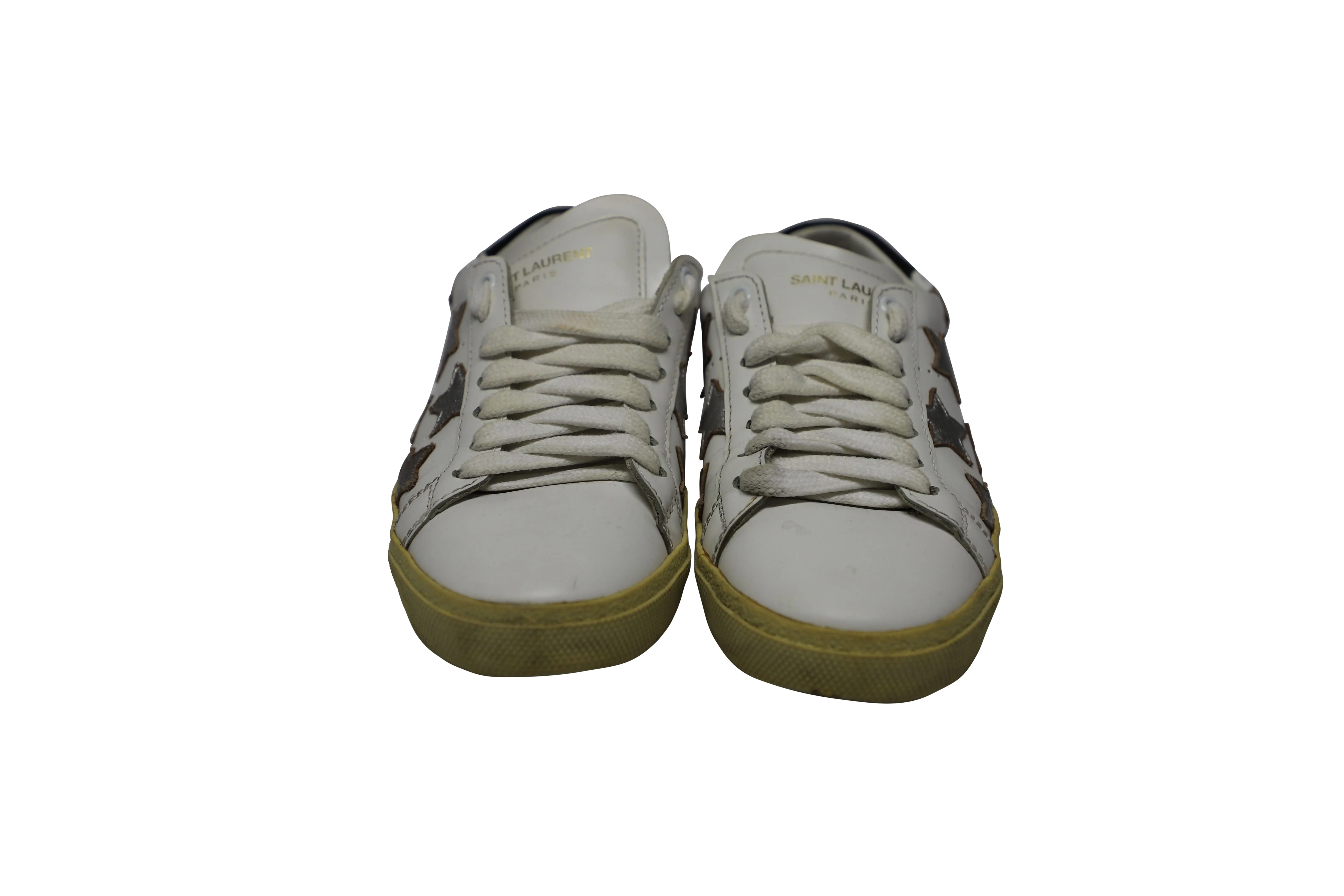Saint Laurent Paris SL/06 Metallic Stars Low Sneakers in White Leather