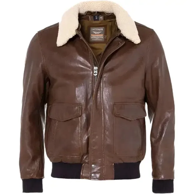 Stylish Men's Brown Sheepskin Leather Aviator Jacket - Warm & Durable