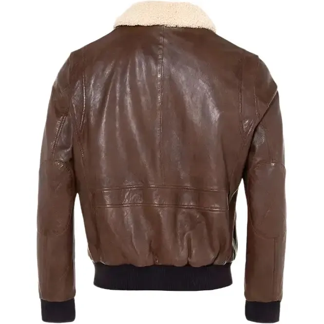 Stylish Men's Brown Sheepskin Leather Aviator Jacket - Warm & Durable