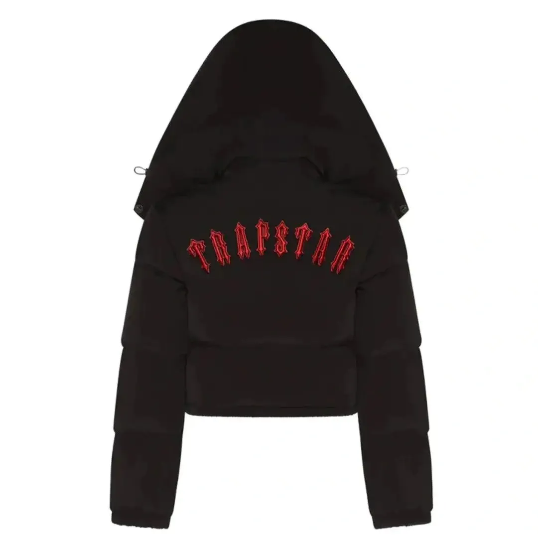 Trapstar Womens Irongate Detachable Hooded Puffer Jacket  - Infrared (Black/Red)